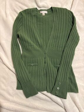 Green Ribbed Women's Cashmere Cardigan 💚